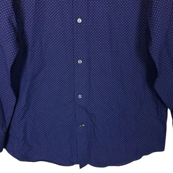 Banana Republic Shirt Men's Large Blue Cotton Polka Dot Grant Slim Fit Button-Up - Picture 4 of 11